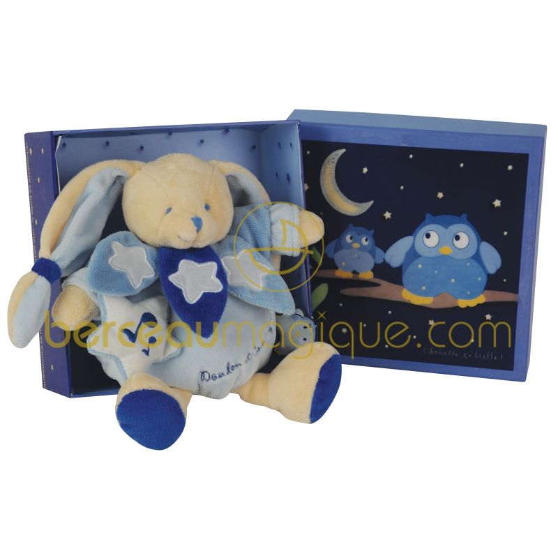 Doudou musical phosphorescent ''Chouette ça brille'' bleu (25cm) Doudou et Compagnie
