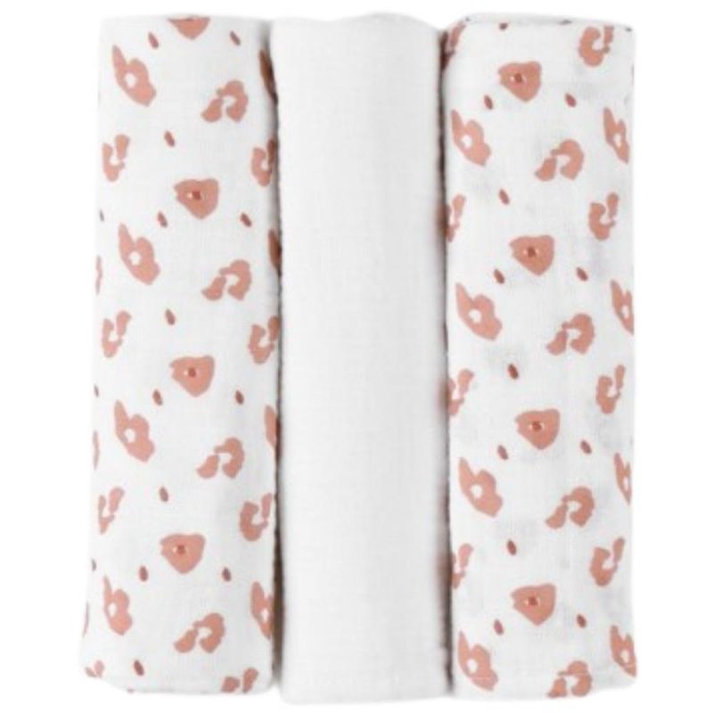 Lot de 3 langes en coton bio léopard Babou & Kendi (70 x 70 cm) Noukie's