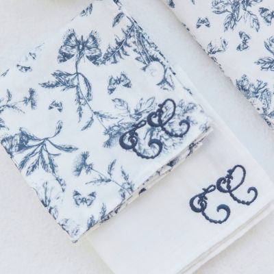 Set de 2 langes Toile de Jouy bleu (70 x 70 cm)