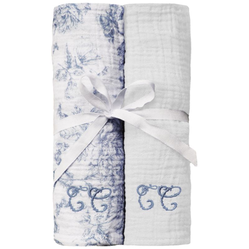 Set de 2 langes Toile de Jouy bleu (70 x 70 cm) Tartine et Chocolat Produit 1