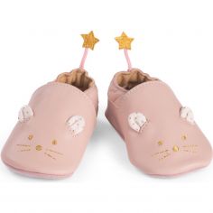 Chaussons cuir souris rose La petite école de danse (0-6 mois) - Moulin Roty
