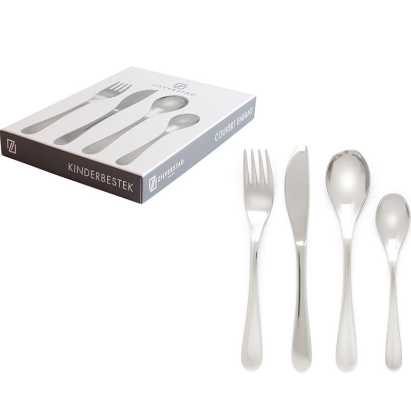 Coffret 4 couverts enfant lisses personnalisable (4 pièces) Zilverstad Produit ouvert 2