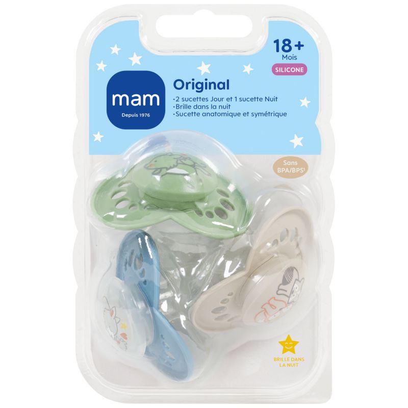 Lot de 3 sucettes Original Bleu en silicone (18 mois et +) MAM Packaging 5
