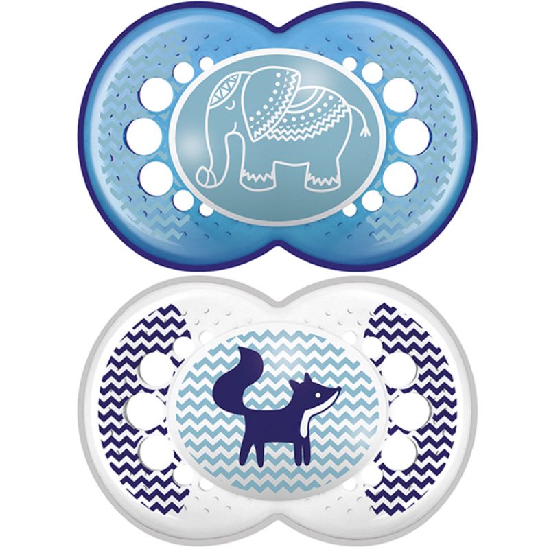 Lot de 2 sucettes anatomiques Original éléphant et renard en silicone (18 mois et +) MAM