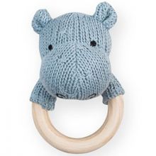 Hochet anneau en bois hippopotame bleu  par Jollein