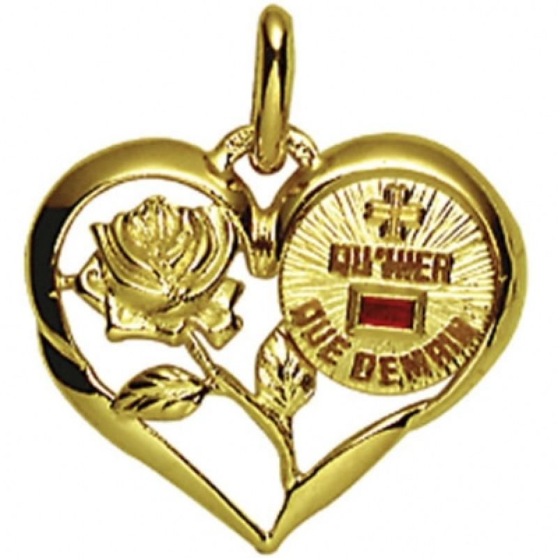 Médaille forme coeur d'Amour 18 mm ajourée (or jaune 750° et rubis) Maison Augis