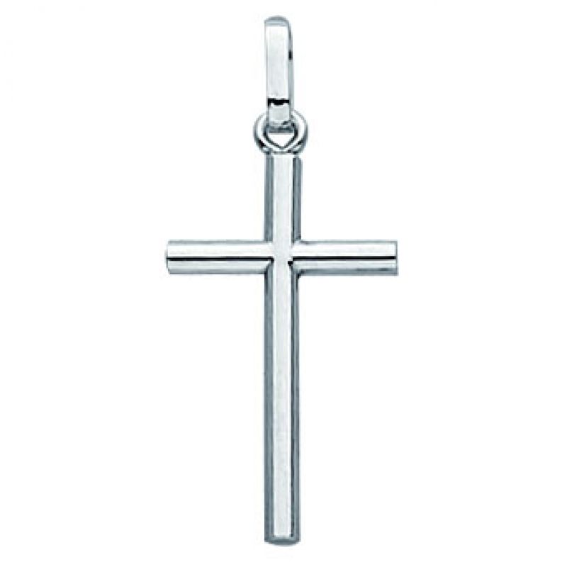 Pendentif Croix Fil Rond (or blanc 750°) Berceau magique bijoux