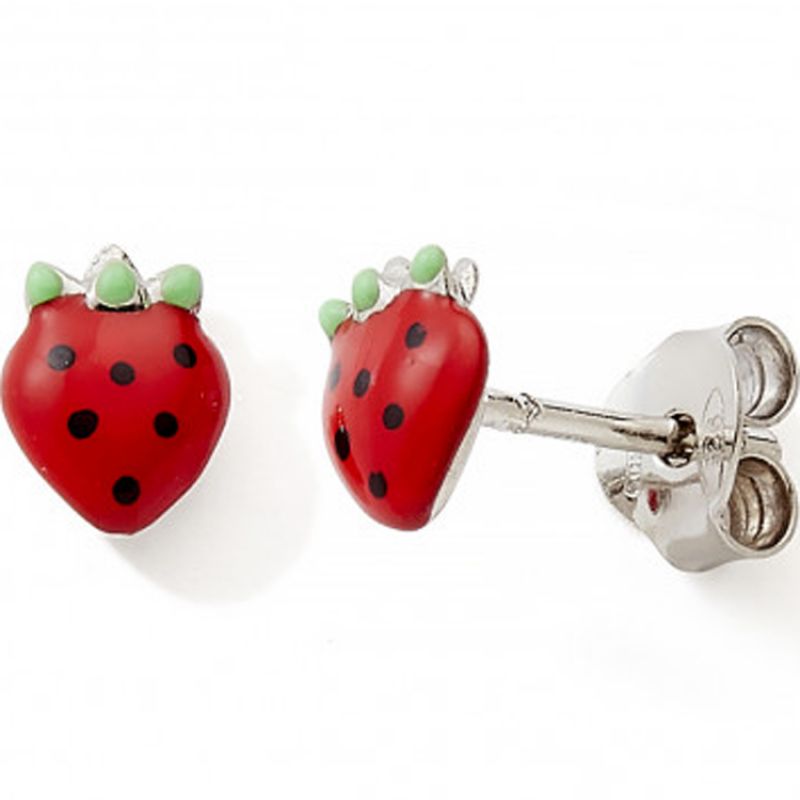Boucles d'oreilles Fraise laquées (argent) Baby bijoux