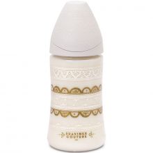 Biberon Couture Ethnic 3 vitesses blanc et doré (270 ml)  par Suavinex