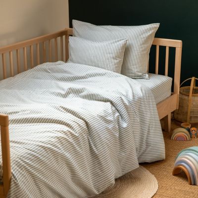 Housse de couette en percale de coton Rayé Bleu Ardoise (140 x 200 cm)