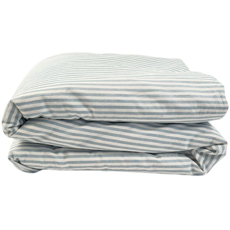 Housse de couette en percale de coton Rayé Bleu Ardoise (140 x 200 cm) Kadolis Produit 1