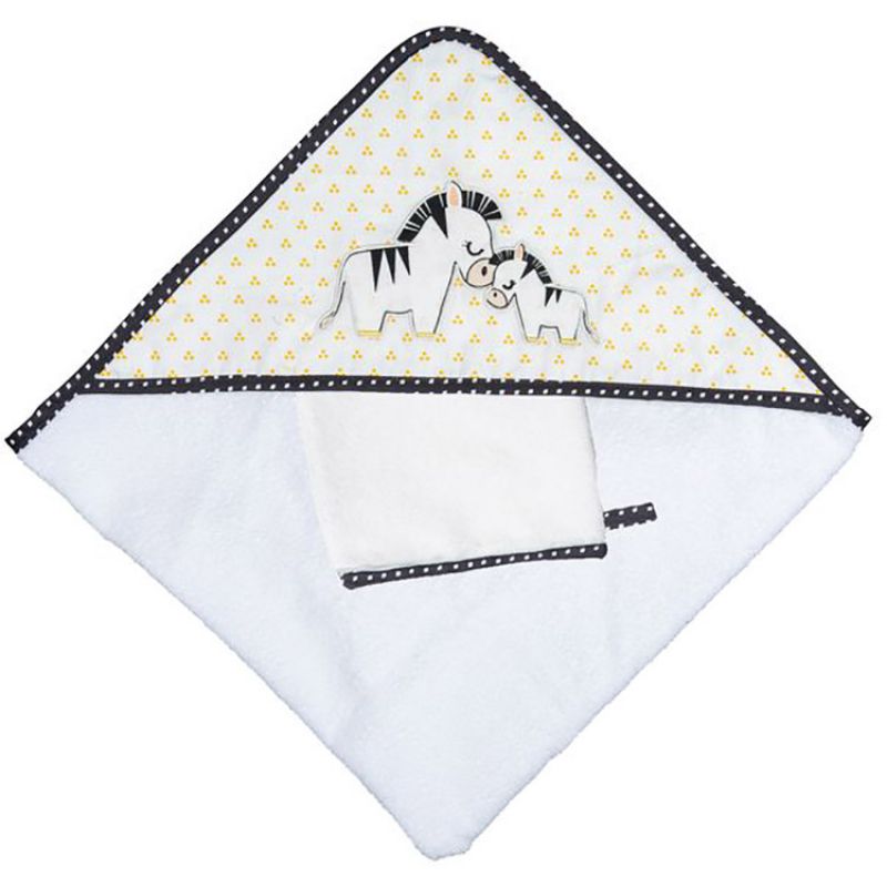 Cape de bain et gant de toilette Pluche et Pompon (75 x 75 cm) Sauthon