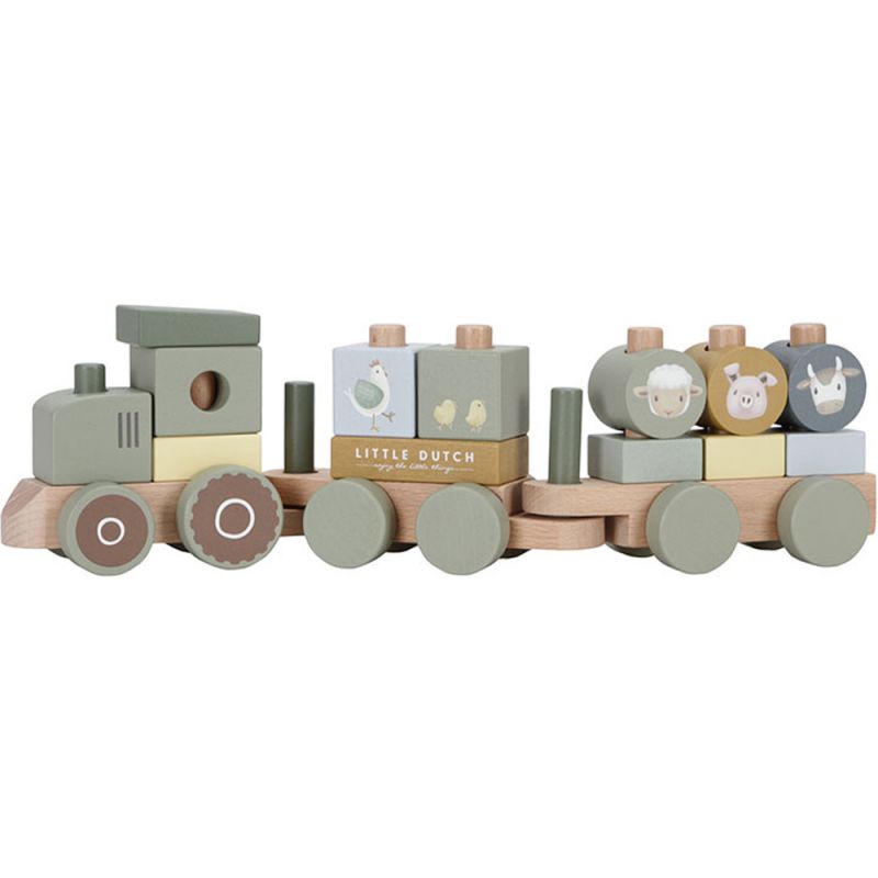 Train à blocs en bois tracteur Little Farm - Reconditionné Little Dutch Produit 1