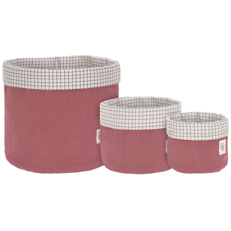Lot de 3 paniers de toilette en mousseline bois rose Lässig
