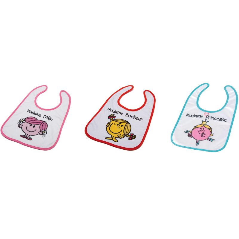 Lot de 3 bavoirs à velcro Madame (Câlin, Bonheur, Princesse) Monsieur Madame