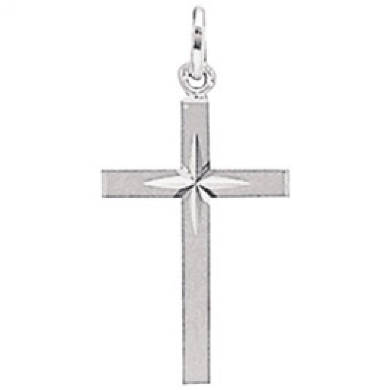 Croix 20 x 13 mm satinée diamantée (or blanc 750°) Maison Augis