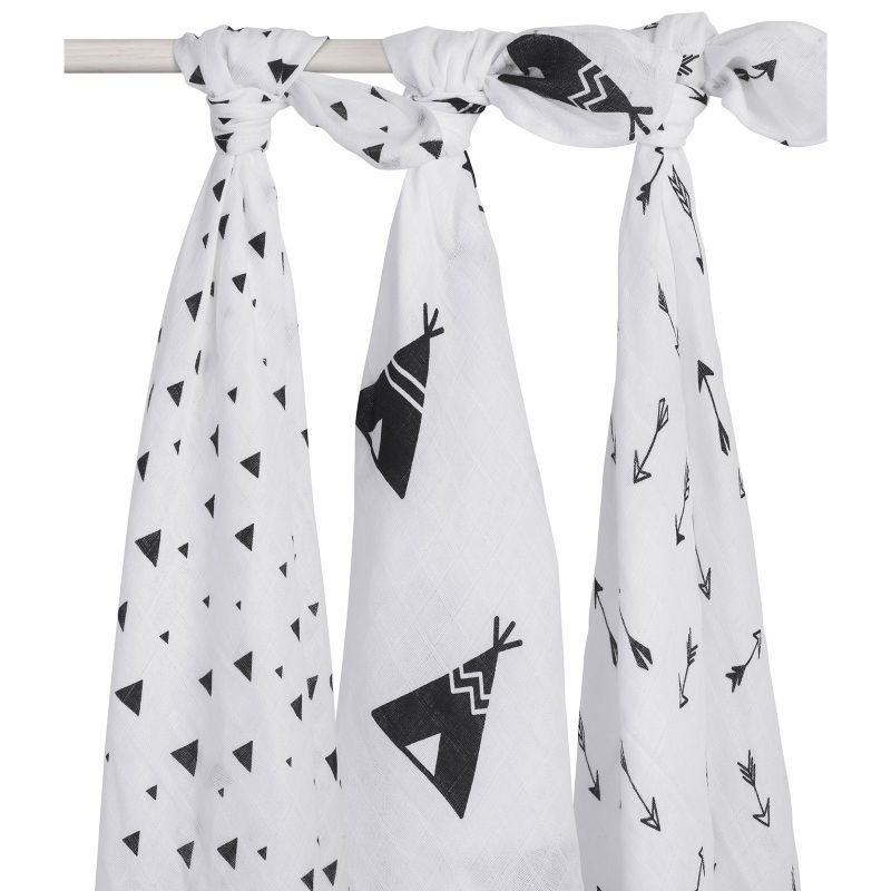 Lot de 3 maxi langes hydrophiles Indians noir et blanc (115 x 115 cm) Jollein