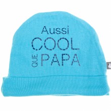 Bonnet de naissance coton doublé Aussi cool que papa turquoise  par BB & Co