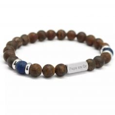 Bracelet perles papa Bronzites et Lapis Lazuli (personnalisable)