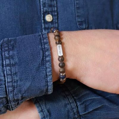 Bracelet perles papa Bronzites et Lapis Lazuli (personnalisable)
