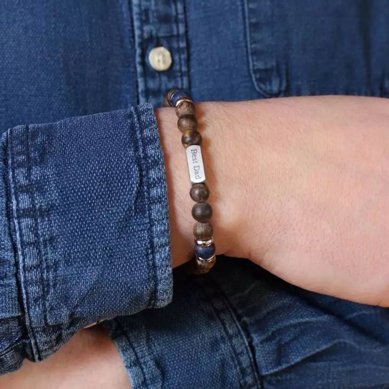 Bracelet perles papa Bronzites et Lapis Lazuli (personnalisable) Petits trésors Ambiance 2