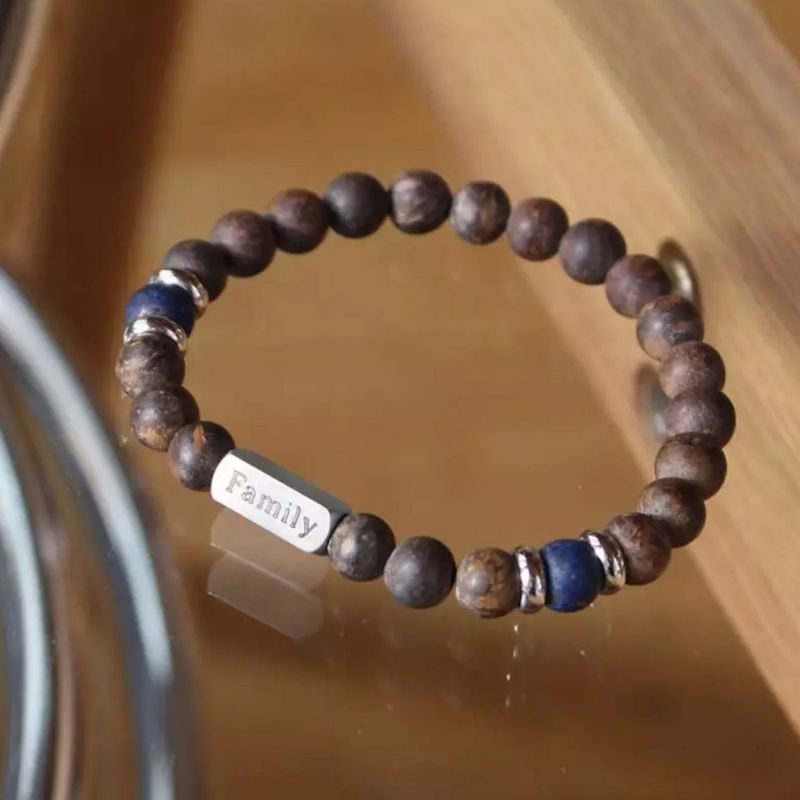 Bracelet perles papa Bronzites et Lapis Lazuli (personnalisable) Petits trésors Ambiance 3