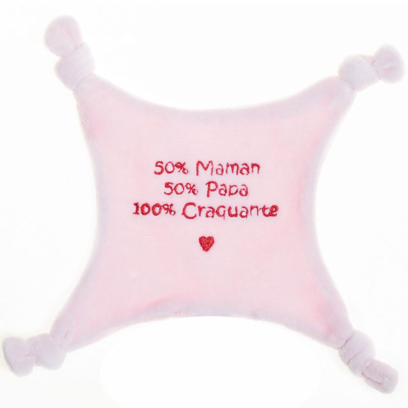 Doudou plat velours brodé 100% craquante rose BB & Co