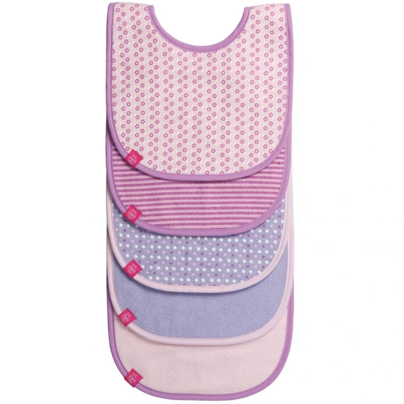 Lot de 5 bavoirs éponge imprimé rose pâle, violet, lavande fille Lässig