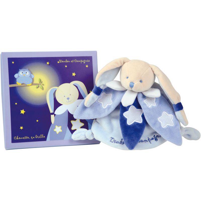 Coffret doudou plat lapin bleu Chouette ça brille (18 cm) Doudou et Compagnie