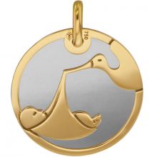 Médaille Bébé cigogne personnalisable (acier et or jaune 375°)  par Lucas Lucor