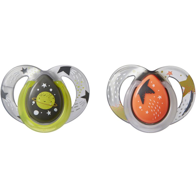 Lot de 2 sucettes Night time Espace vert et orange (6-18 mois) Tommee Tippee