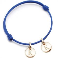 Bracelet cordon 2 charms rond personnalisable (plaqué or)