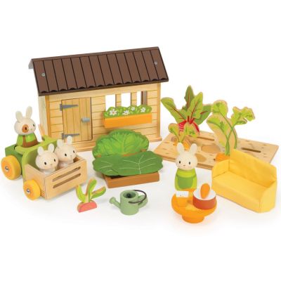 Set de jardin avec lapins et potager en bois