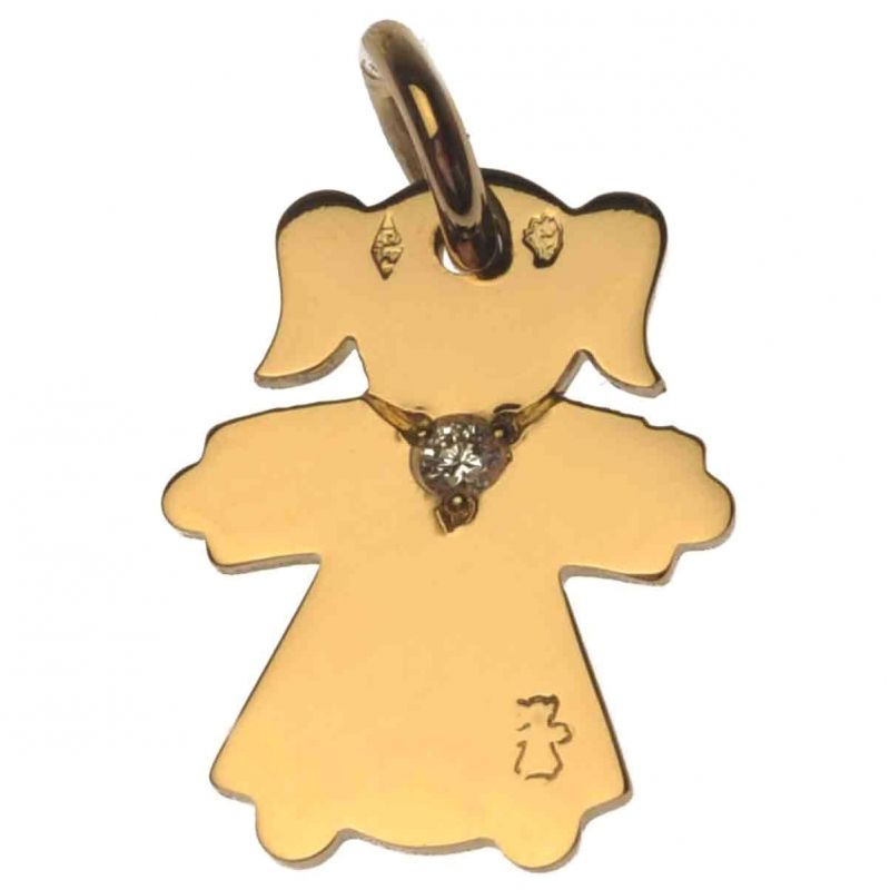 Pendentif petite fille ou petit garçon collier diamant 17 mm (or jaune 750°) Loupidou