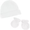 Ensemble bonnet et moufles de naissance Blanc  - Trois Kilos Sept