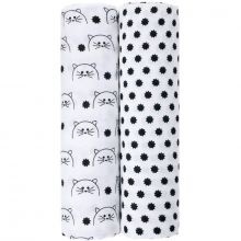 Lot de 2 maxi langes en mousseline Little Chums chat (120 x 120 cm)  par Lässig 