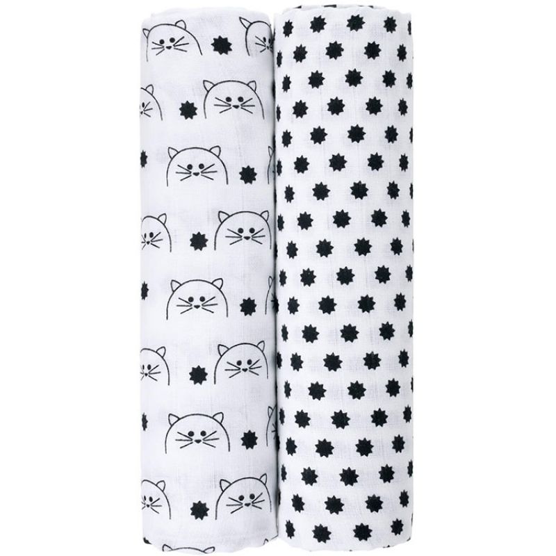 Lot de 2 maxi langes en mousseline Little Chums chat (120 x 120 cm) Lässig