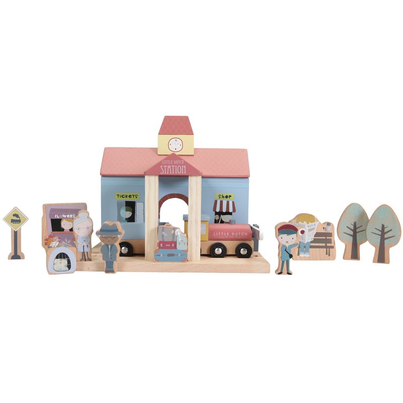 Gare en bois + figurines pour circuit Little Dutch
