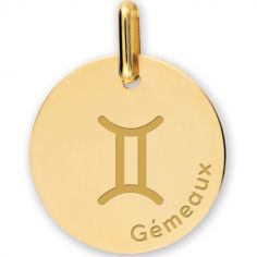 Médaille zodiaque Gémeaux personnalisable (or jaune 375°) - Lucas Lucor