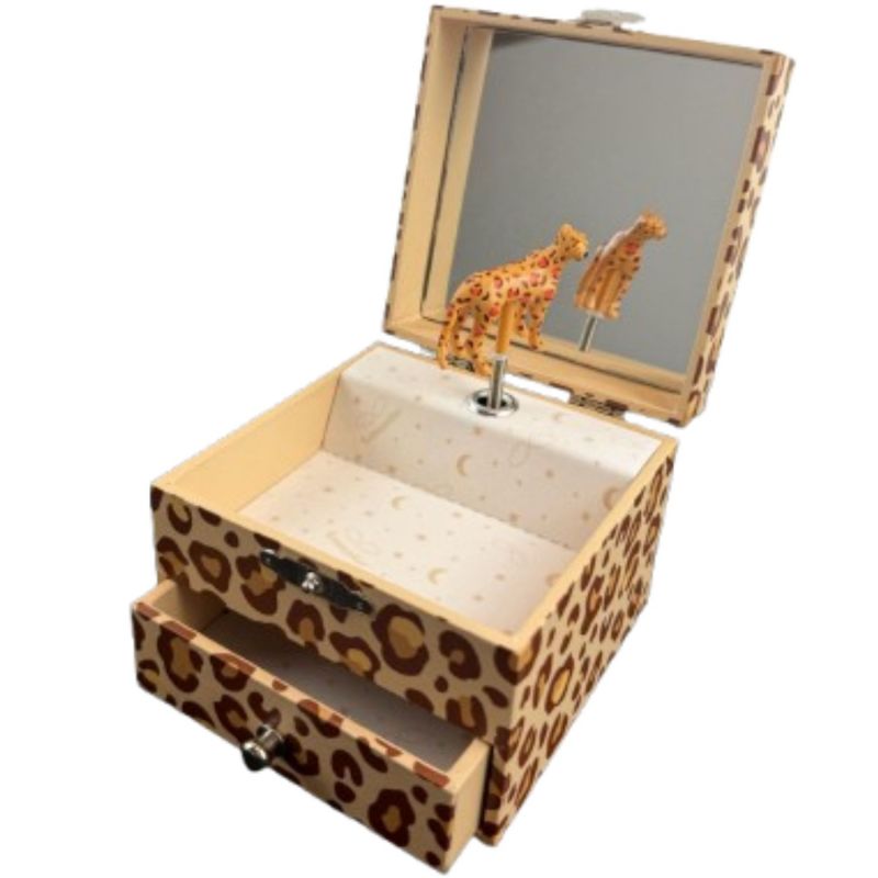 Boîte à bijoux musicale Cube Léopard Trousselier Produit ouvert 3