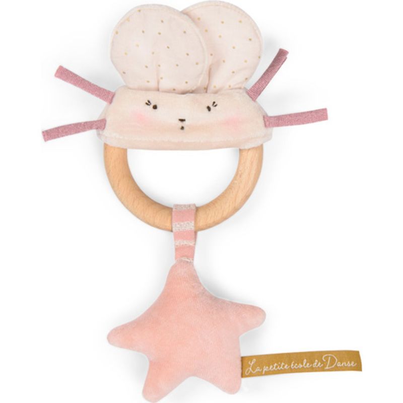 Hochet anneau bois souris rose La petite école de danse Moulin Roty Produit 1 grande taille