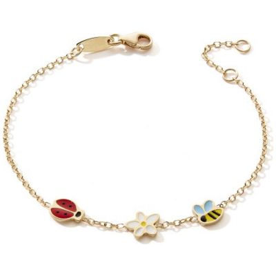 Bracelet Coccinelle-Fleur-Abeille (or jaune 375°)