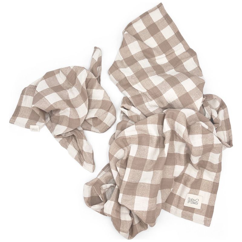Lot de 2 langes Minimax Vichy Caramel (140 x 100 m) Babyshower Produit 2