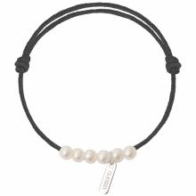 Bracelet bébé Baby little treasures cordon gris anthracite 6 perles blanches 3 mm (or blanc 750°)  par Claverin