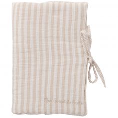 Protège-carnet de santé gaze de coton beige rayé galet - BB & Co