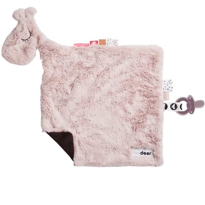 Doudou plat attache sucette Raffi la girafe rose (28 cm) Done by Deer
