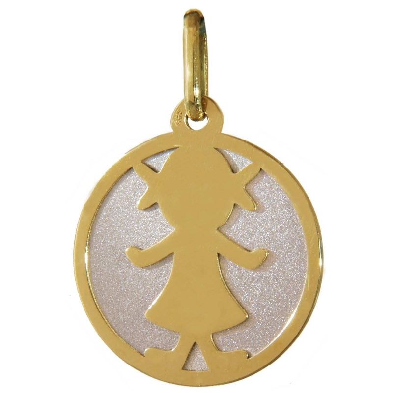 Médaille ajourée Petit trésor Fille (or jaune 750° et acier rose) Maison Augis