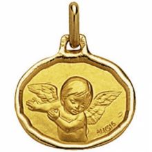Médaille ovale Ange 16 mm bord diamanté (or jaune 750°)  par Maison Augis