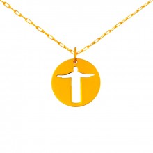 Collier chaîne 40 cm médaille Esquisses Mini Christ de Rio 10 mm (or jaune 750°)  par Maison La Couronne