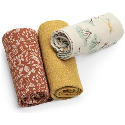 Set de 3 langes imprimés La forêt Mawa (personnalisable) Moulin Roty